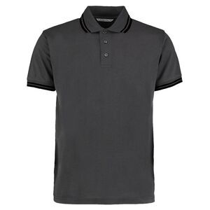 Kustom Kit Mens Tipped Piqué Polo Shirt / Charcoal/Black